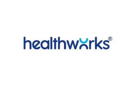 Logo of Healthworks with blue text and a unique design for the letter 'w'.