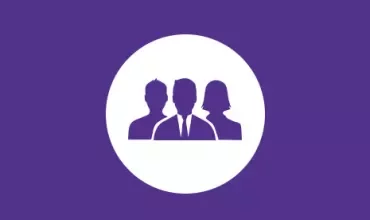 Silhouette of three people in a circle on a purple background.