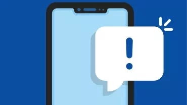 Smartphone with notification bubble and exclamation mark.